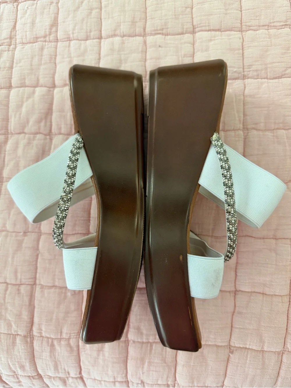 Italian Shoemakers White Wedge Sandals with Rhinestone Strap